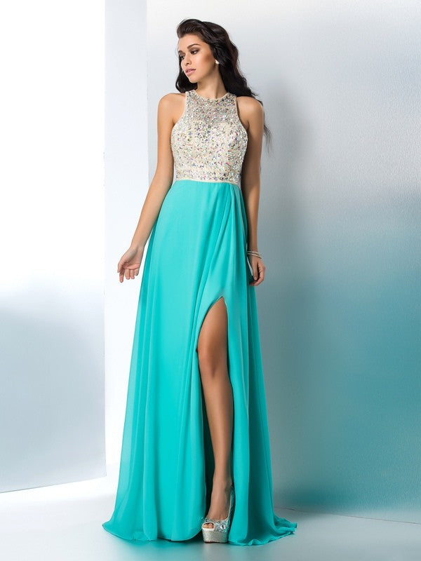 Gorgeous Scoop Beading Sleeveless Long Evening Dress Chiffon-ballbellauk