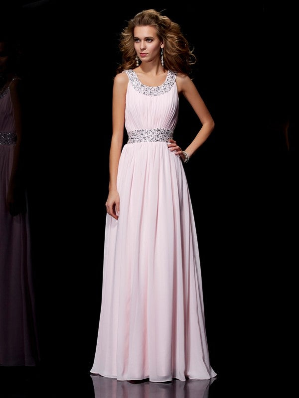 Gorgeous Scoop Beading Sleeveless Long Evening Dress Chiffon-ballbellauk