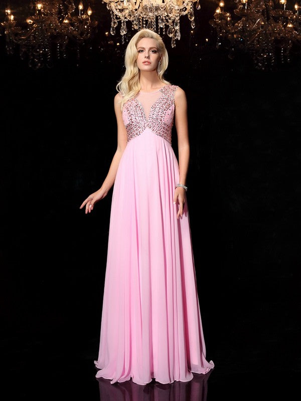 Gorgeous Scoop Beading Sleeveless Long Evening Dress Chiffon-ballbellauk