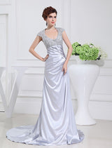 Gorgeous Scoop Long Beading Lace Elastic Woven Elegant Evening Dress-ballbellauk