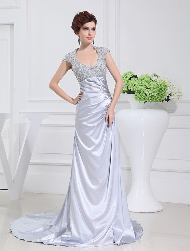 Gorgeous Scoop Long Beading Lace Elastic Woven Elegant Evening Dress-ballbellauk