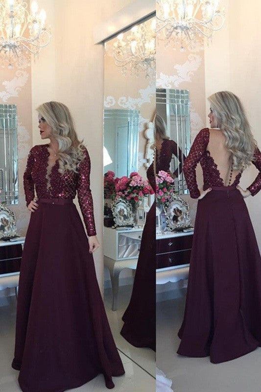 Gorgeous Scoop Long Sleeves Sequin Long Elegant Evening Dress-ballbellauk