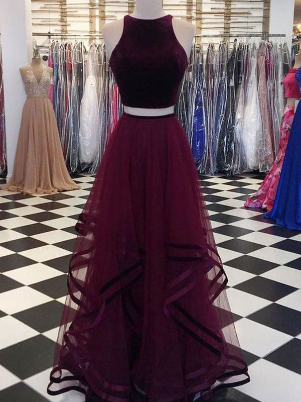 Gorgeous Scoop Sleeveless Long Ruffles Tulle Prom Dress online-ballbellauk