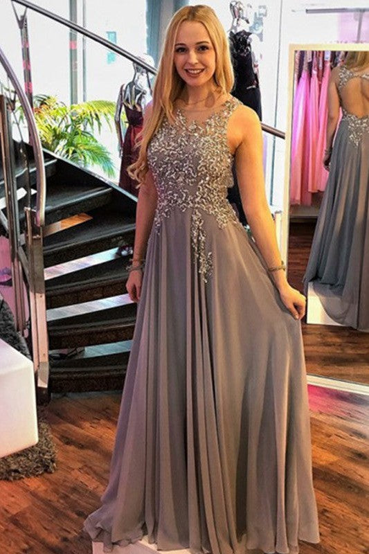 Gorgeous Scoop Sleeveless Long With Appliques Prom Dress with Chiffon-ballbellauk