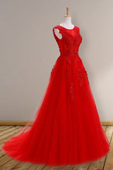 Gorgeous Scoop Sleeveless With Appliques Tulle Prom Dress online-ballbellauk