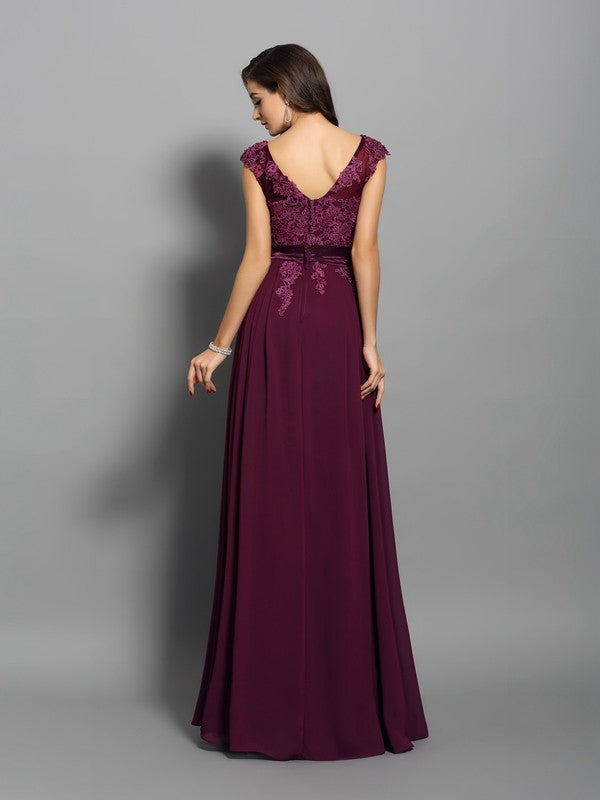 Gorgeous Scoop With Appliques Sleeveless Long Evening Dress Chiffon-ballbellauk