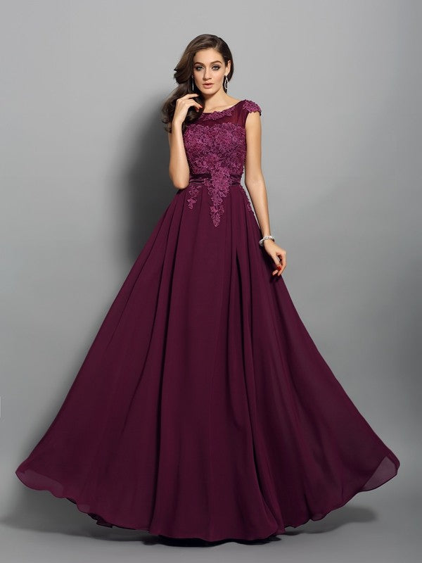 Gorgeous Scoop With Appliques Sleeveless Long Evening Dress Chiffon-ballbellauk