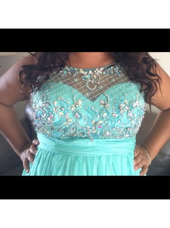 Gorgeous Sheer Neck Beading Sleeveless Long Chiffon Plus Size Prom Dress-ballbellauk