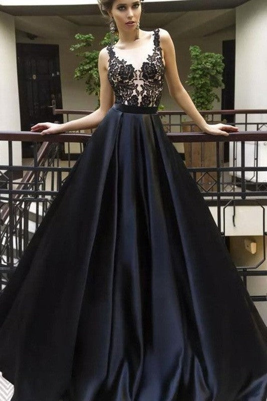 Gorgeous Sheer Neck Sleeveless With Appliques Prom Dress Long Online-ballbellauk