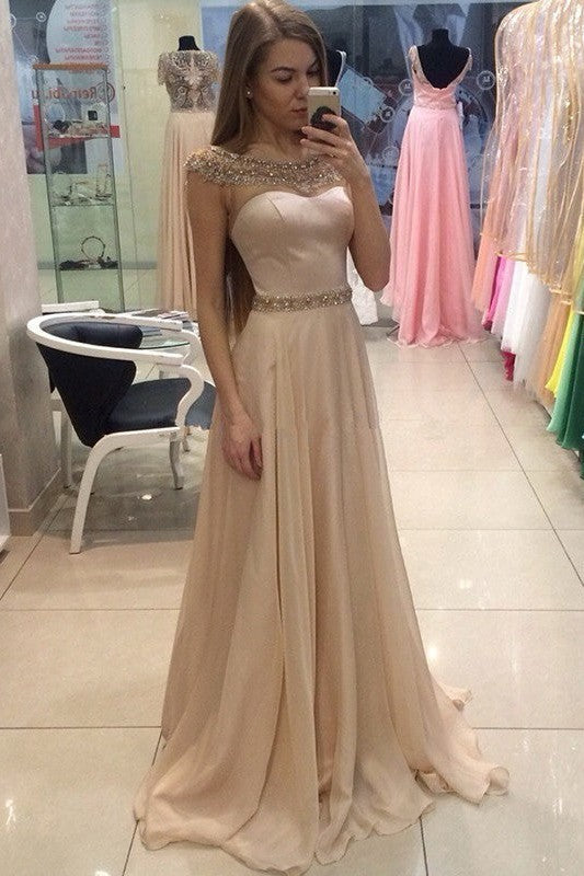 Gorgeous Short Sleeves Crystal Tulle Prom Dress-ballbellauk