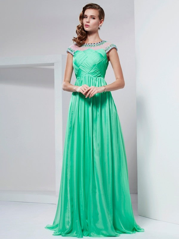 Gorgeous Short Sleeves Ruffles Long Evening Dress Chiffon-ballbellauk