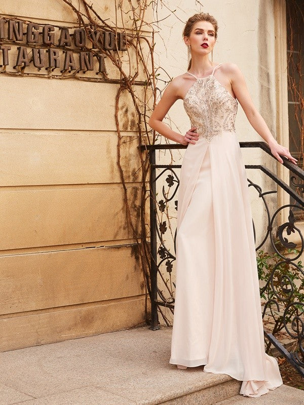 Gorgeous Spaghetti-Straps Beading Sleeveless Evening Dress Chiffon-ballbellauk