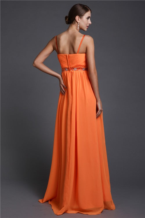 Gorgeous Spaghetti-Straps Beading Sleeveless Long Evening Dress Chiffon-ballbellauk