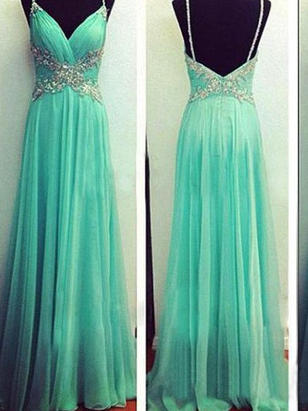 Gorgeous Spaghetti-Straps Beading Sleeveless Long Evening Dress Chiffon-ballbellauk