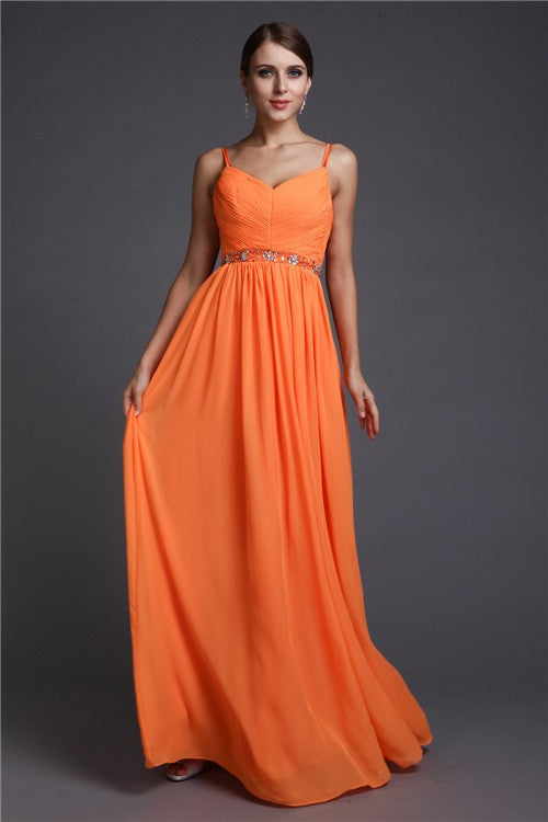 Gorgeous Spaghetti-Straps Beading Sleeveless Long Evening Dress Chiffon-ballbellauk