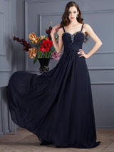 Gorgeous Spaghetti-Straps Beading Sleeveless Long Evening Dress Chiffon-ballbellauk