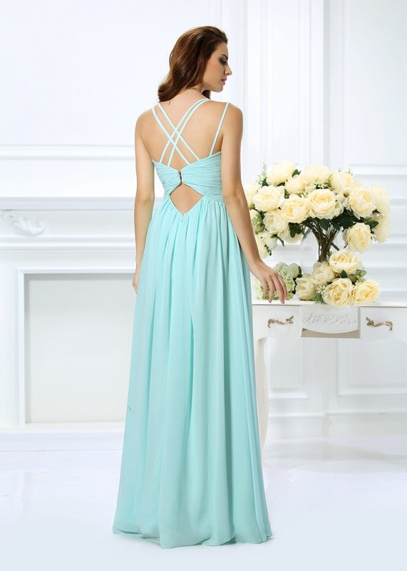 Gorgeous Spaghetti-Straps Pleats Sleeveless Long Evening Dress Chiffon-ballbellauk