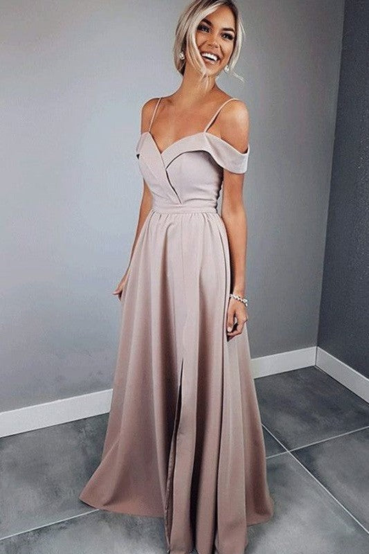 Gorgeous Spaghetti-Straps Short Sleeves Long Stretch Crepe Dress-ballbellauk