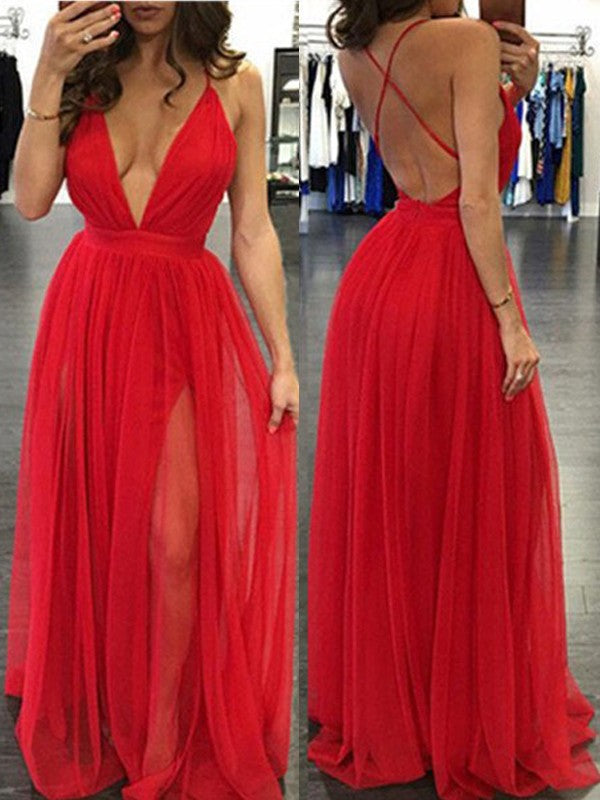 Gorgeous Spaghetti-Straps Sleeveless Long Evening Dress Chiffon-ballbellauk