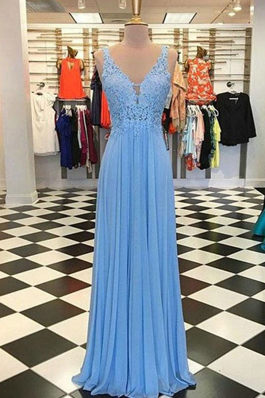 Gorgeous Spaghetti-Straps Sleeveless Long With Appliques Prom Dress with Chiffon-ballbellauk