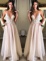 Gorgeous Spaghetti-Straps Sleeveless With Appliques Evening Dress Chiffon-ballbellauk