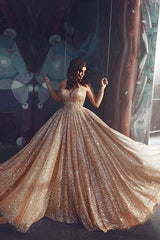 Gorgeous Spaghetti-Straps Tulle Sequin Sleeveless Prom Dress-ballbellauk