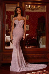 Gorgeous Split Mermaid Prom Dress UK with Pink Purple Beadings and V Neck-ballbellauk