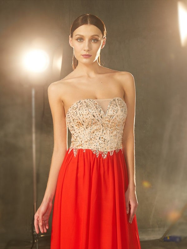 Gorgeous Strapless Beading Sleeveless Chiffon Prom Dress-ballbellauk