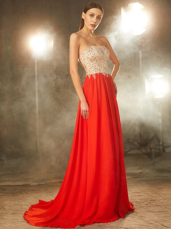 Gorgeous Strapless Beading Sleeveless Chiffon Prom Dress-ballbellauk