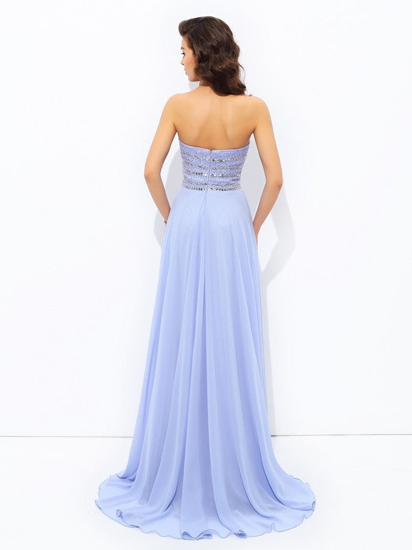 Gorgeous Strapless Beading Sleeveless Long Evening Dress Chiffon-ballbellauk