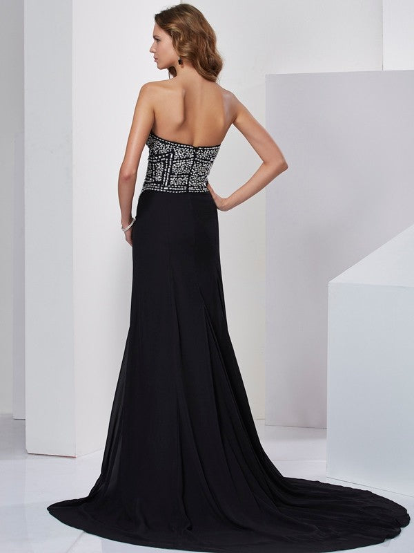 Gorgeous Strapless Beading Sleeveless Long Evening Dress Chiffon-ballbellauk