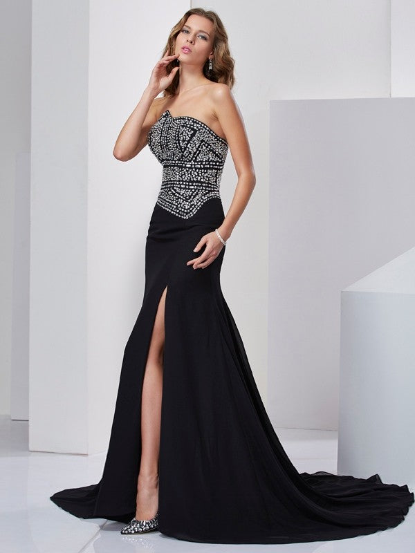 Gorgeous Strapless Beading Sleeveless Long Evening Dress Chiffon-ballbellauk