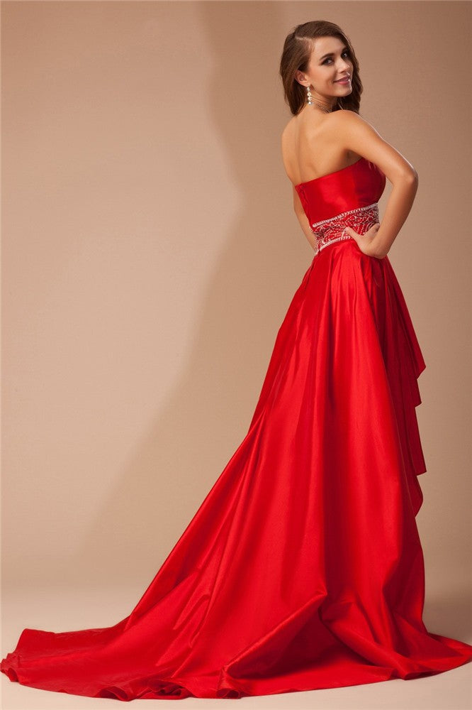 Gorgeous Strapless Hi-Lo Beading Sleeveless Evening Dress-ballbellauk