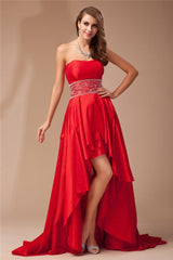 Gorgeous Strapless Hi-Lo Beading Sleeveless Evening Dress-ballbellauk