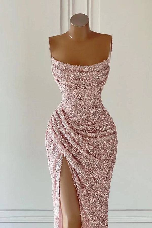 Gorgeous Strapless Mermaid Sequins Evening Dress with Slit-ballbellauk