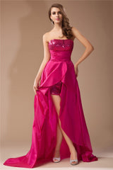 Gorgeous Strapless Sequin Lace Sleeveless Hi-Lo Evening Dress-ballbellauk