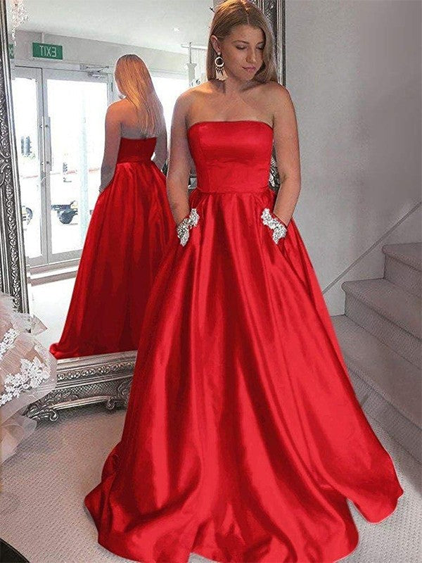 Gorgeous Strapless Sleeveless Beading Prom Dress with Satin-ballbellauk