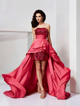 Gorgeous Strapless Sleeveless Lace Hi-Lo Evening Dress-ballbellauk