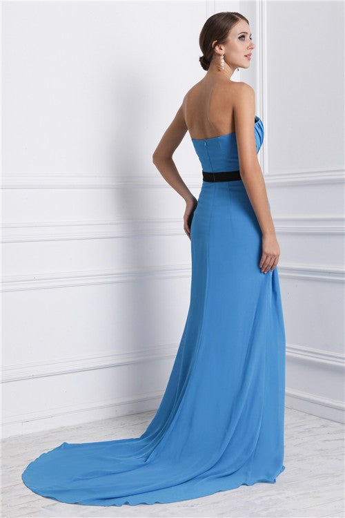 Gorgeous Strapless Sleeveless Ruffles Long Evening Dress Chiffon-ballbellauk