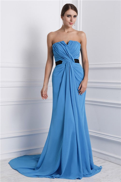 Gorgeous Strapless Sleeveless Ruffles Long Evening Dress Chiffon-ballbellauk