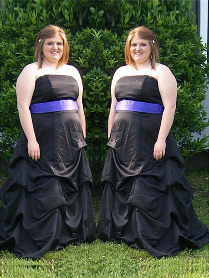 Gorgeous Strapless Sleeveless Satin Plus Size Prom Dress-ballbellauk