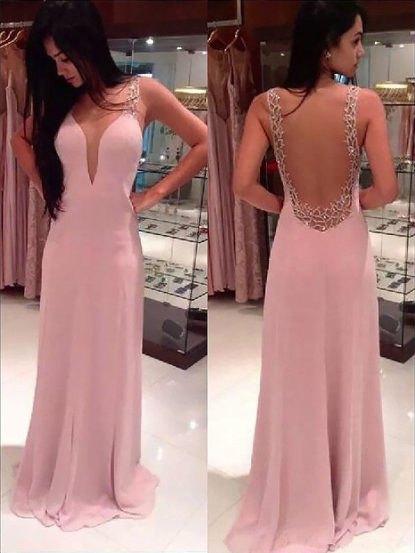 Gorgeous Straps Beading Sleeveless Long Evening Dress Chiffon-ballbellauk