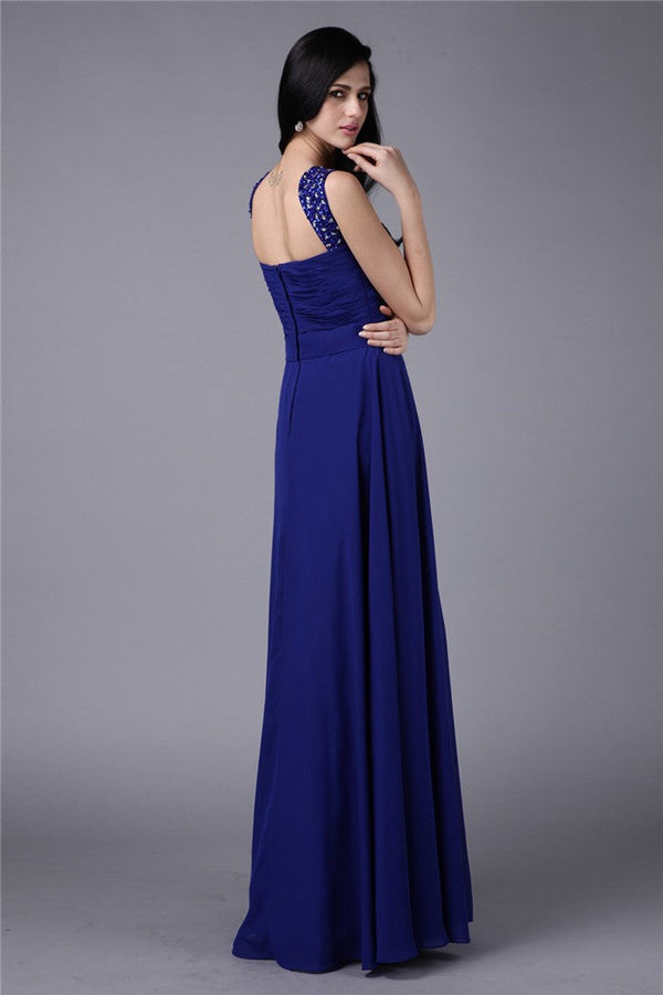 Gorgeous Straps Beading Sleeveless Long Evening Dress Chiffon-ballbellauk