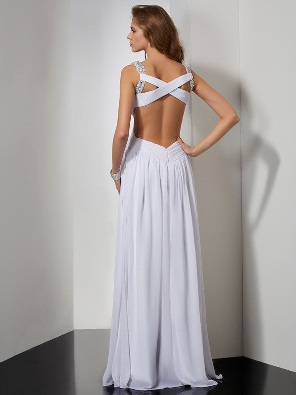 Gorgeous Straps Beading Sleeveless Long Evening Dress Chiffon-ballbellauk