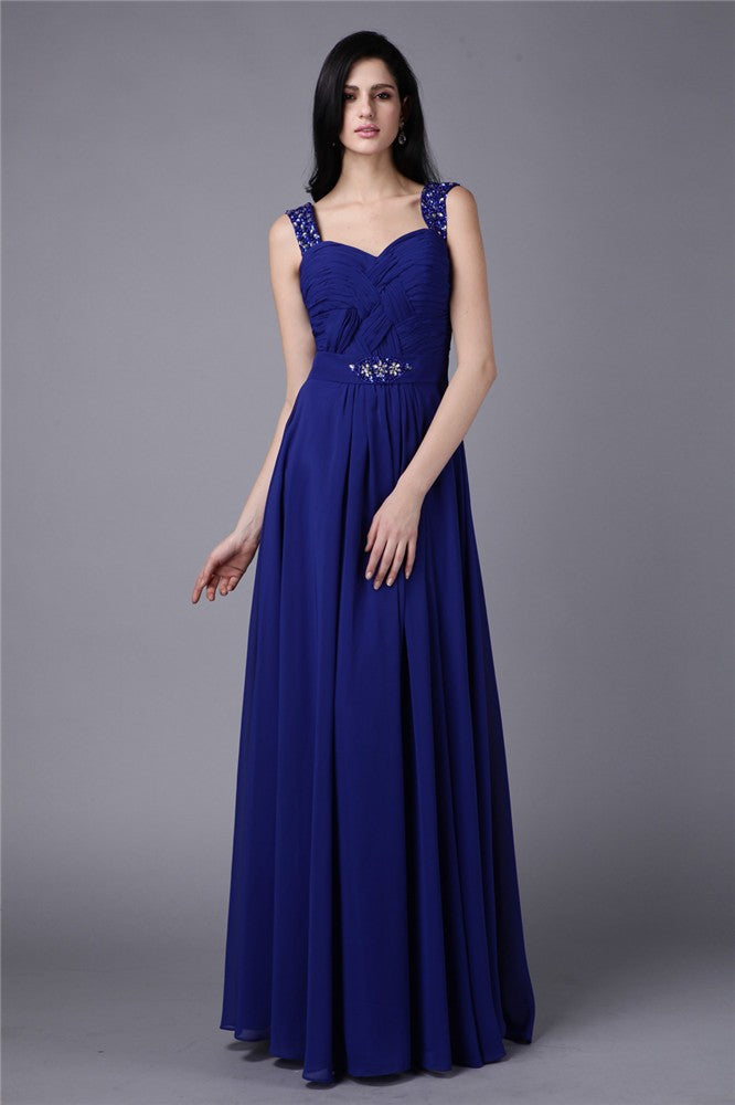 Gorgeous Straps Beading Sleeveless Long Evening Dress Chiffon-ballbellauk