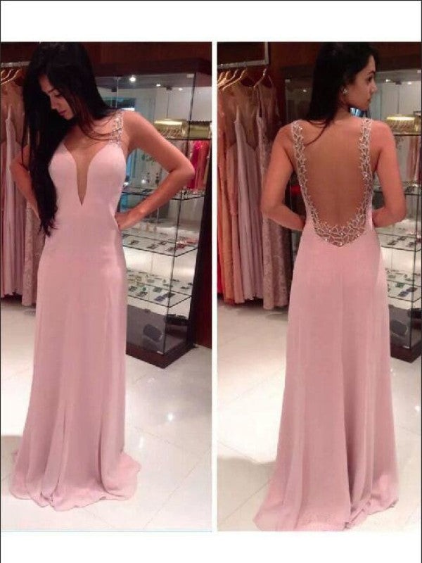 Gorgeous Straps Beading Sleeveless Long Evening Dress Chiffon-ballbellauk