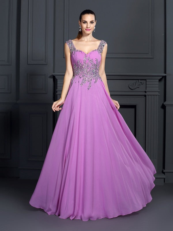 Gorgeous Straps Beading Sleeveless Long Evening Dress Chiffon-ballbellauk