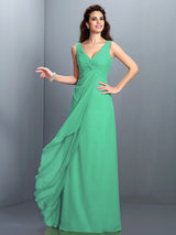 Gorgeous Straps Pleats Sleeveless Long Chiffon Bridesmaid Prom Dress-ballbellauk