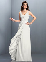 Gorgeous Straps Pleats Sleeveless Long Chiffon Bridesmaid Prom Dress-ballbellauk