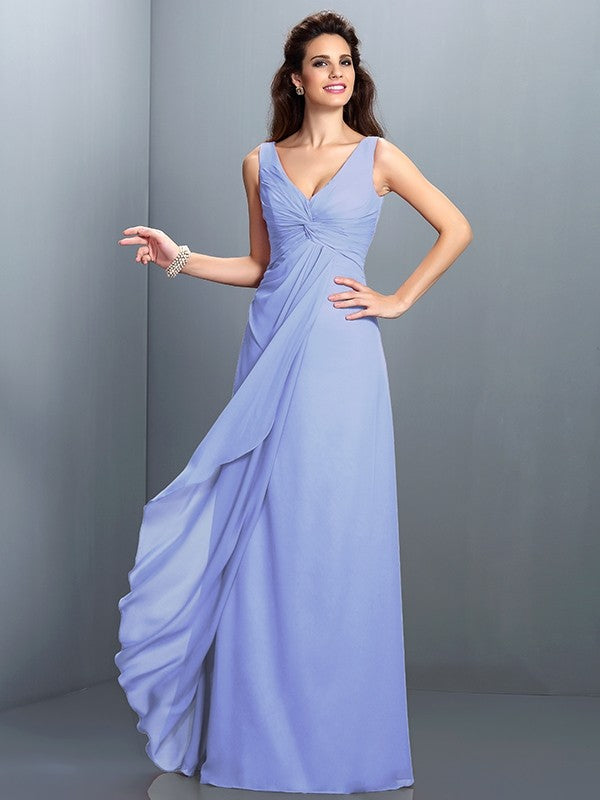 Gorgeous Straps Pleats Sleeveless Long Chiffon Bridesmaid Prom Dress-ballbellauk